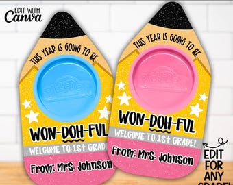 Back to School Play Dough Gift Tag Template: Editable First Day Doh Student Gifts