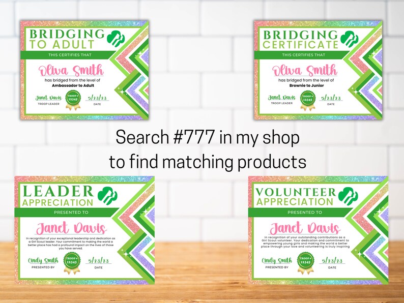 Girl Scout Certificate of Recognition Template Girl Scout Etsy