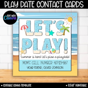 Sommer Kinder Playdate Schließen Kontaktieren Sie mich Karten Vorlage, Bleiben Sie in Kontakt druckbare Karte, Ende des Schuljahres Tags, Spiel Datum Kontakt Einladung