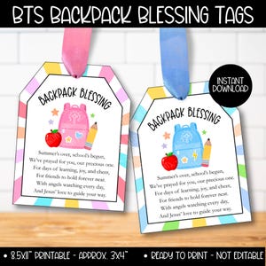 Christian Backpack Blessing Prayer Tag Cards, Sunday School Craft Tags, Back to School Kids Backpack Tags, Bookbag Blessing Prayers Gift