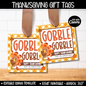 Étiquettes modifiables pour cadeaux de dinde de Thanksgiving pour enfants enseignants employés clients, étiquette cadeau automne reconnaissant pour vous, cadeaux de gratitude pour invités