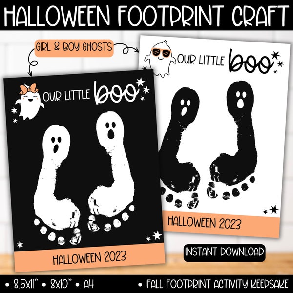 Halloween Ghost Handprint Footprint Toddler Baby Printable Art Craft, Homeschool Craft, Kids 2023 Fall Art, Preschool Kindergarten Pumpkin