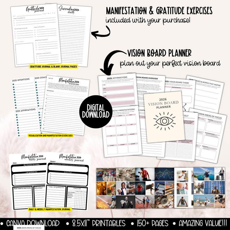 2026 Vision Board for Men Printable, Manifest New Year Goal Setting Vision Board Supplies Planner Template, Affirmations Board Clipart Image image 10