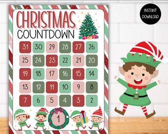 Christmas Countdown Advent Calendar Printable Page, Classroom Homeschool Preschool Christmas Countdown, Christmas Holiday Countdown Activity