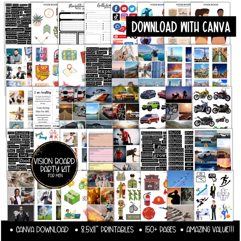 2026 Vision Board for Men Printable, Manifest New Year Goal Setting Vision Board Supplies Planner Template, Affirmations Board Clipart Image image 12