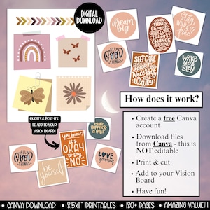 Kit per feste con bacheca visionaria 2026, stampabile per donne, modello per pianificatore di bacheca degli obiettivi di Capodanno, immagini clipart per bacheca delle affermazioni dell'umore immagine 12
