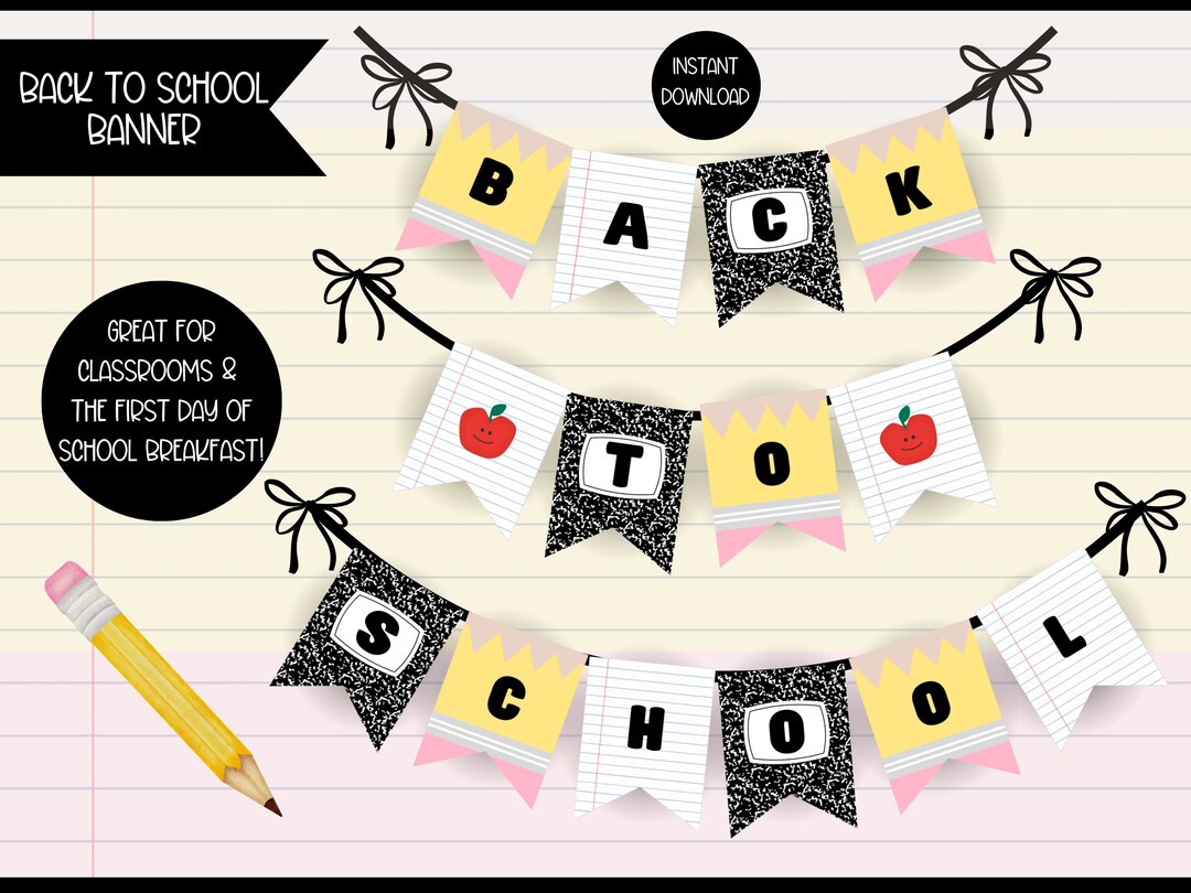 Printable Back to School Banner, First Day of School Pennant Banner for ...