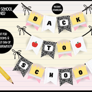 Printable Back to School Banner, First Day of School Pennant Banner for Breakfast, Classroom Decor, Back to School Decor, 1st Day Traditions