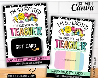 Back to School Teacher Bright Gift Card Holder, First Day of School Composition Gift Printable, Kindergarten Preschool 2nd Grade Teachers