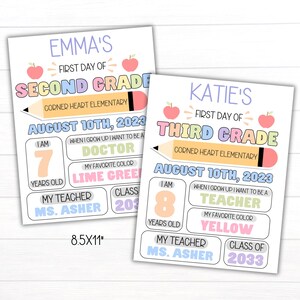 Editable First Day of School Info Sign Template, Custom Back to School Sign for Girls, Pastel Rainbow Chalkboard Photo Prop Sign Printable image 5