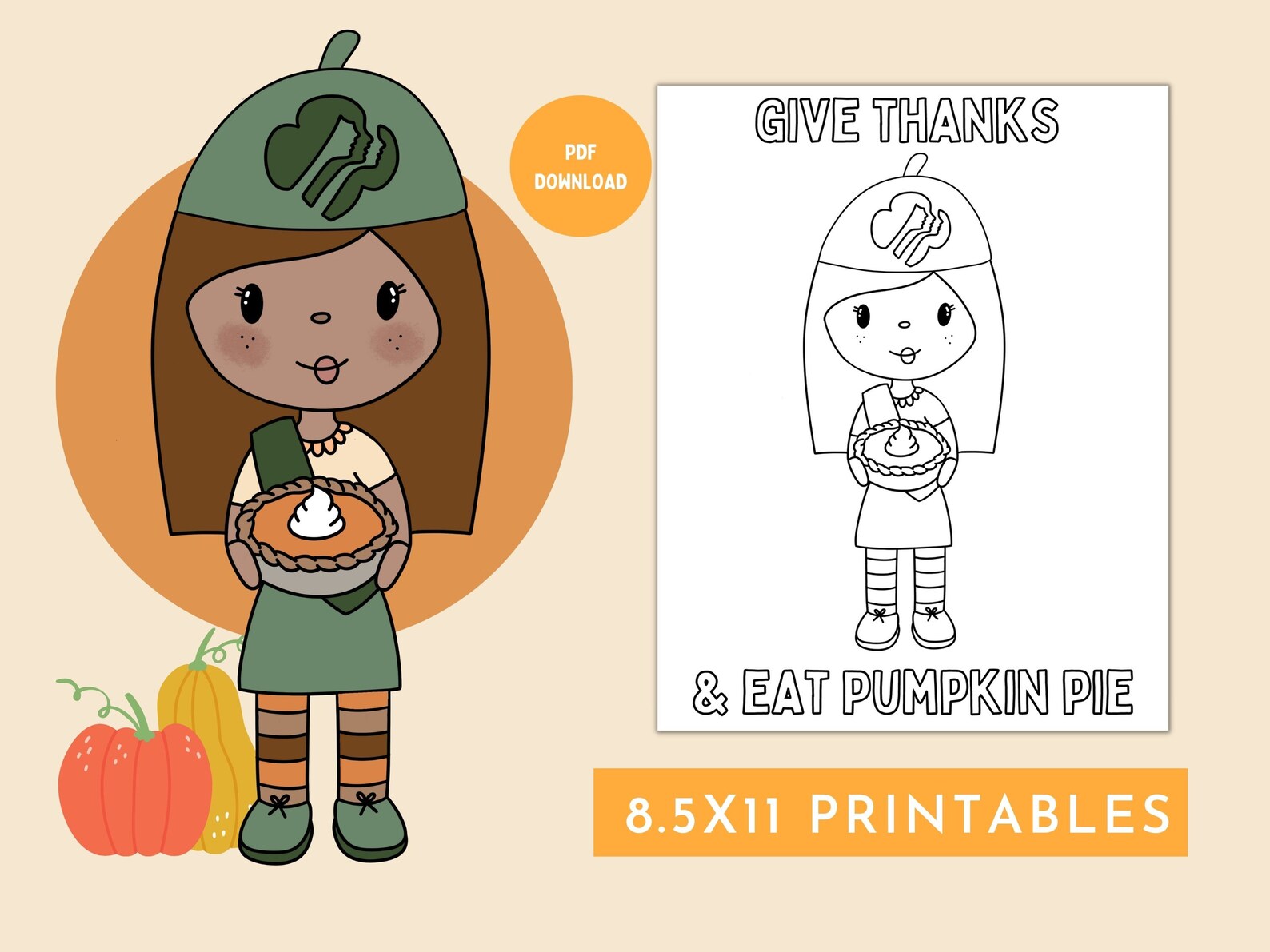Girl Scout Thanksgiving Coloring Page Girl Scout Troop - Etsy