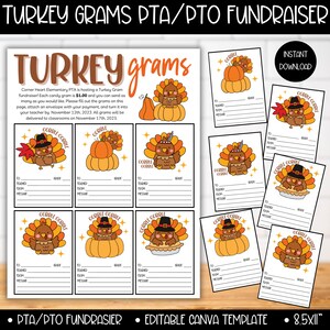 PTA PTO Turkey Grams Fundraiser Flyer Template, Autumn School Fundraiser Ideas, Printable Thanksgiving Gobble Gratitude pta pto Candy Gram