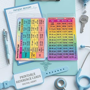 Printable Nursing Badge Reference Cards Vital Signs & Blood Sugar Cheat Sheet Nurse Badge Buddy Insert Medical Student Clinical Gift