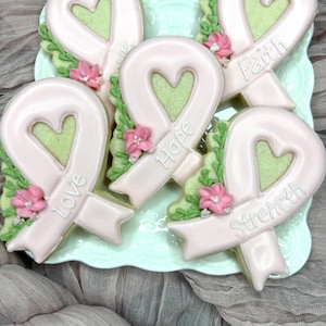 Breast Cancer Awareness Cookies, Breast Cancer Cookies, Breast Cancer Ribbon Cookies, Breast Cancer Awareness Gift, Thank You Cookies
