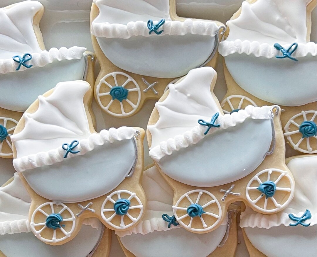 Baby Carriage Cookies, Baby Shower Cookies, Boy Baby Shower Cookies