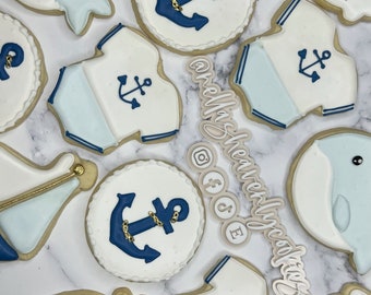 Sailor Cookies, Ahoy it’s a Boy Cookies, Baby Shower Cookies, Gender Reveal Cookies, Whale Cookies, Anchor Cookies, Custom Cookies