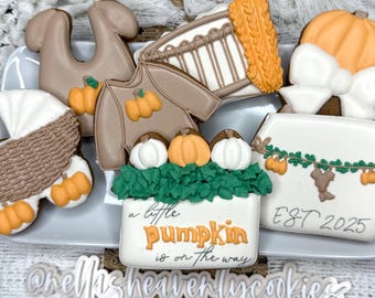 Little Pumpkin Baby Shower Cookies, Fall Baby Shower Favors, Autumn Gender Reveal Sugar Cookies, Custom Fall Cookies, Baby Shower Cookies