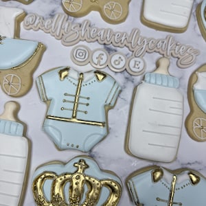 Little Prince Baby Shower Cookies, Blue and Gold Baby Cookies, It&#39;s a Boy Cookies, Baby Shower Favors, Baby Shower Cookies, Party Favors