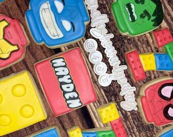 Lego Themed Cookies, Spider-Man cookies, Hulk Cookies, Iron Man Cookies, Captain American Cookies, Avenger Lego Cookies, Birthday Cookies