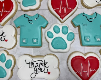 Veterinary Cookies, Vet Appreciation Cookies, Thank You Cookies, Scrub Cookies, Paw Cookies, Bone Cookies, Dog Cookies