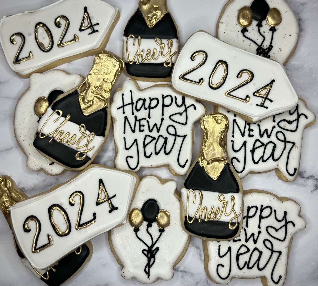 New Years Cookies, New Years Eve Cookies, Holiday Cookies, Party Favors