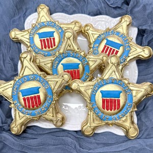Secret Service Cookies, Retirement Cookies, Thank You Cookies, Party Favors, Star Cookies, Badge Cookies