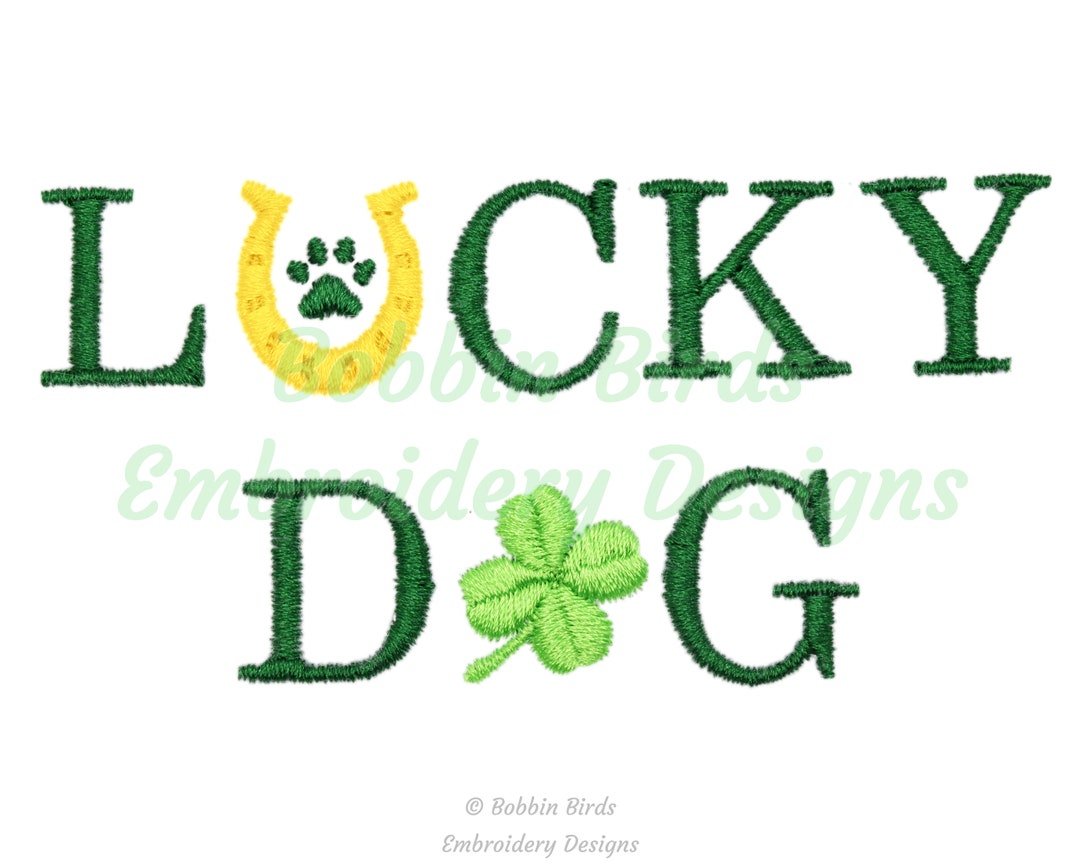 Lucky Dog Funny Dog Bandana Machine Embroidery Design File 4 Sizes