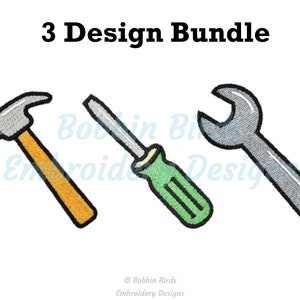 Tool Bundle, Hammer, Wrench, Screwdriver, Embroidery Design File - 8 Sizes each - Instant Digital Download