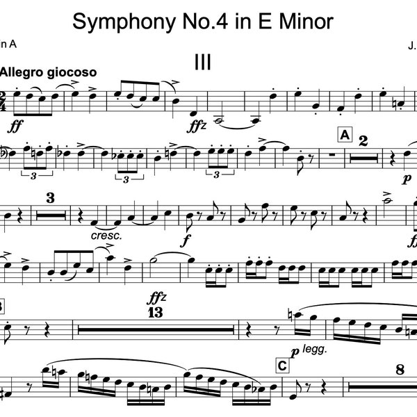 Clarinet 2/Brahms/Symphony No. 4 Movement 3 (2 TRANSPOSED PARTS - Clarinet in B flat/Clarinet in A)