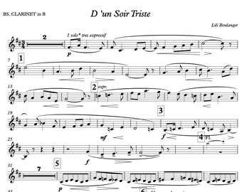 Bass Clarinet/Boulanger/D'un Stir Triste Bass Clarinet in B flat (Transposed Part)