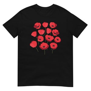 Poppy TShirt in Black, Grey, Light Grey, Blue or White. Perfect Poppies Gift for Her, Gift for Him, Gift for Friend, Gift for Yourself
