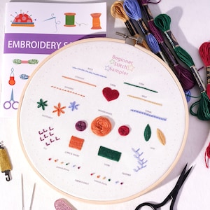 Beginner embroidery kit,Embroidery stitch sampler,Embroidery kit beginner,Embroidery starter kit,Mother&#39;s Day DIY kit