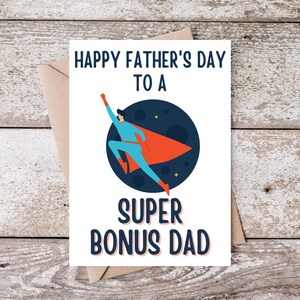 Carte de fête des pères imprimable pour un papa super bonus, carte de fête des pères heureuse pour beau-père, papa bonus, figure paternelle, papa héros, téléchargement instantané