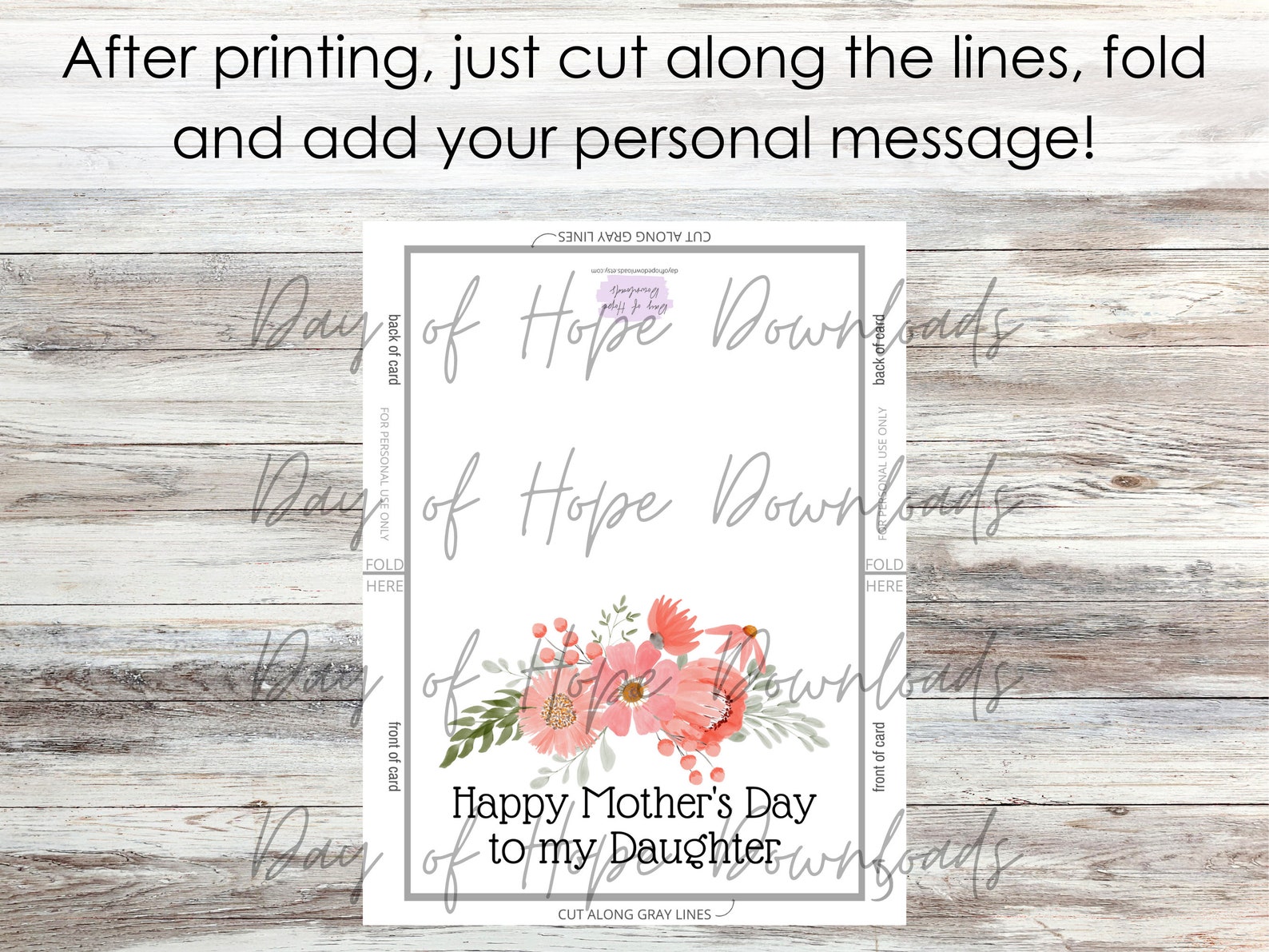 Printable Daughter Mothers Day Card | Happy Mother's Day to My Daughter | Printable Mothers Day ...