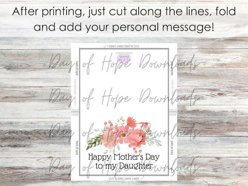 Printable Daughter Mothers Day Card | Happy Mother's Day to My Daughter | Printable Mothers Day ...