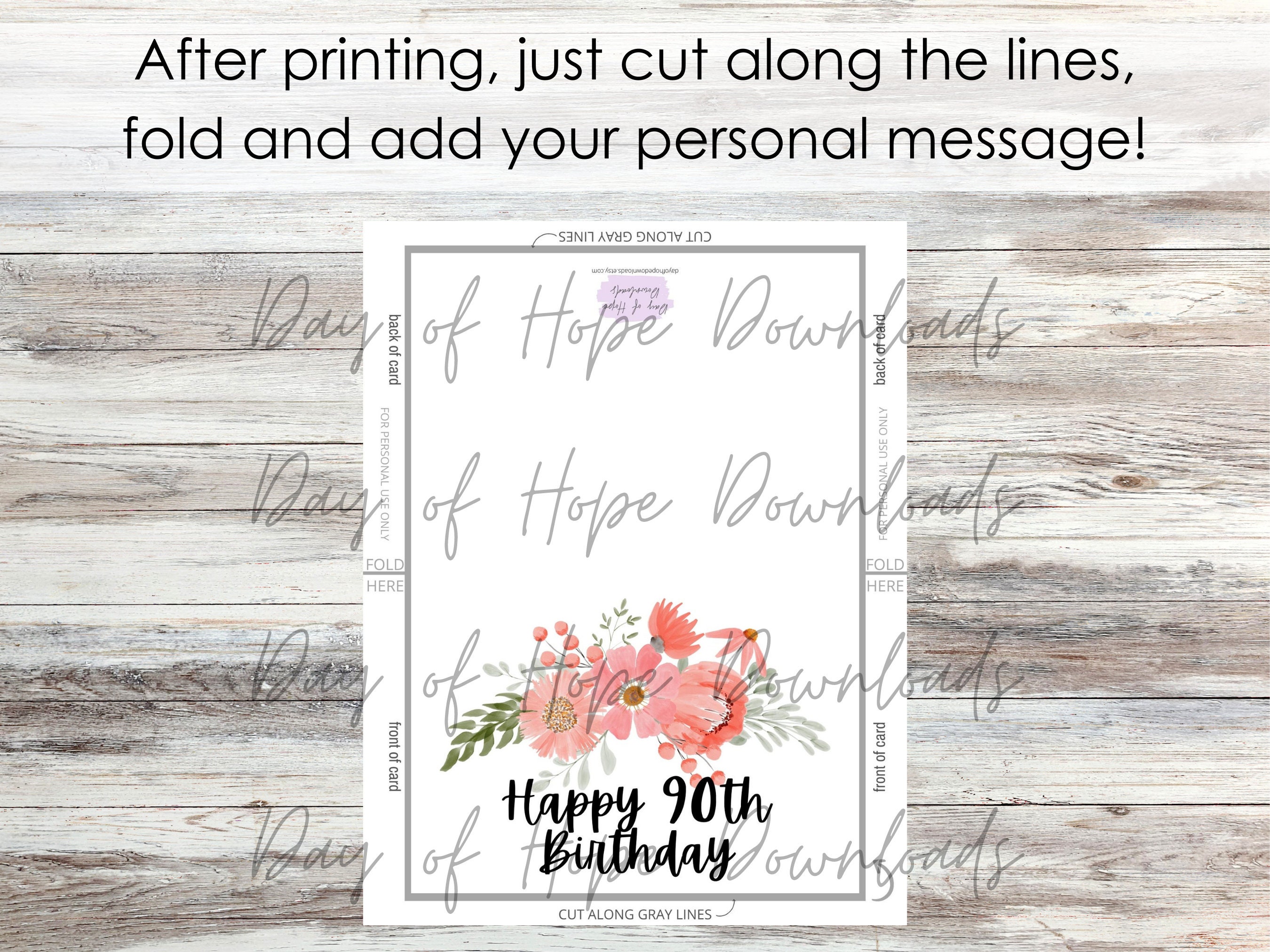 Printable 90th Birthday Card, Happy 90th Birthday Card, Grandma ...