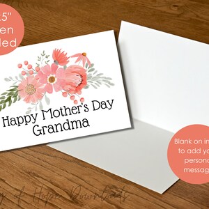 Printable Grandma Mothers Day Card for Grandma Happy Mother's Day Grandma Card Grandmother Mothers Day Card with Pink Flowers PF002 image 3