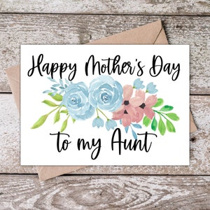 Carte imprimable pour la fête des mères de tante | Bonne fête des mères à ma tante | Carte de fête des mères tante avec fleurs roses, téléchargement numérique instantané BP003