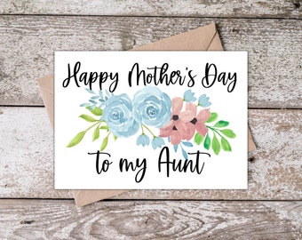 Printable Aunt Mothers Day Card | Happy Mother's Day to my Aunt | Aunt Mothers Day Card with Pink Flowers, Instant Digital Download BP003