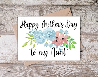 Printable Aunt Mothers Day Card | Happy Mother's Day to my Aunt | Aunt Mothers Day Card with Pink Flowers, Instant Digital Download BP003