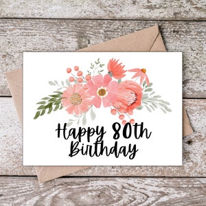 Carte imprimable 80e anniversaire, carte joyeux 80e anniversaire, carte d'anniversaire grand-mère à imprimer à la maison, téléchargement immédiat, carte numérique PF002