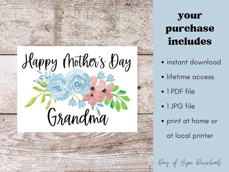 Printable Mothers Day Card for Grandma Happy Mother's Day Grandma Card