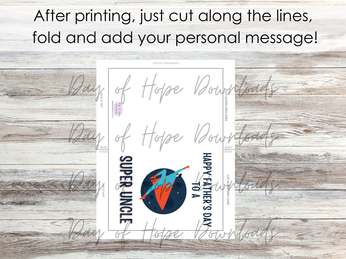 Printable Fathers Day Card for a Super Uncle, Happy Father's Day Card ...