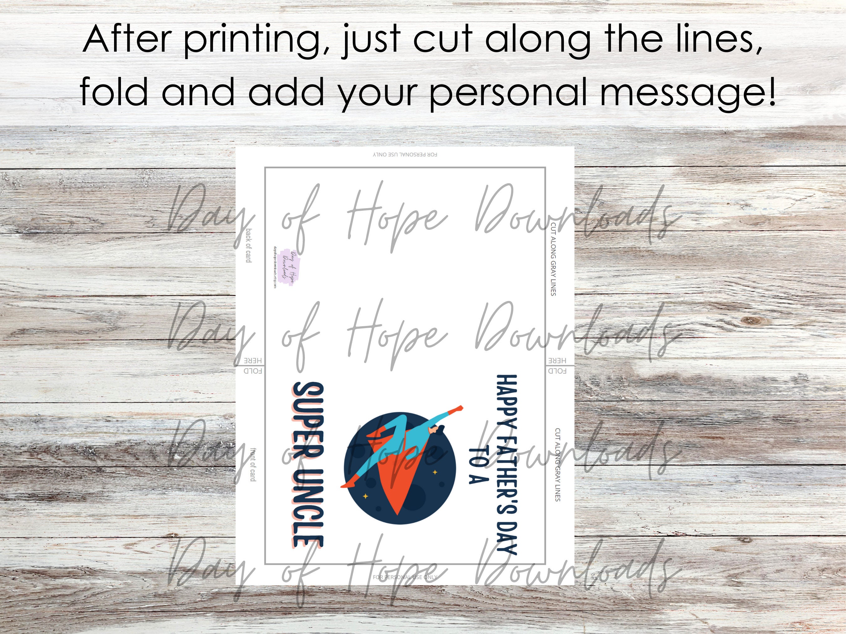 Printable Fathers Day Card for a Super Uncle, Happy Father's Day Card ...