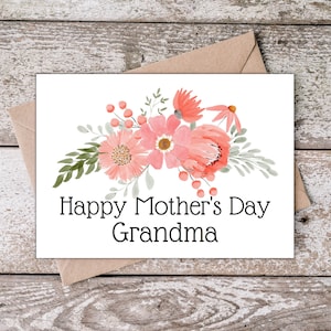 Printable Grandma Mothers Day Card for Grandma Happy Mother's Day Grandma Card Grandmother Mothers Day Card with Pink Flowers PF002 image 1