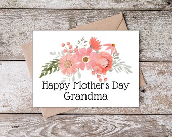 Printable Grandma Mothers Day Card for Grandma | Happy Mother's Day Grandma Card | Grandmother Mothers Day Card with Pink Flowers PF002