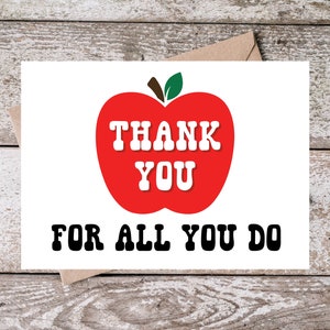 Afdrukbare lerarenbedankkaart, bedankt voor alles wat je doet, terug naar school-kaart voor leraren, personeel, directeur, assistenten, assistenten