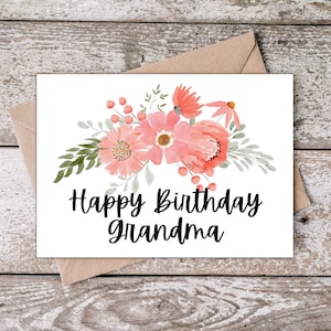 Afdrukbare verjaardagskaart voor oma, gelukkige verjaardag oma kaart, grootmoeder verjaardagskaart met roze bloemen, Instant Download PF002