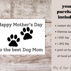 Printable Dog Mom Mothers Day Card With Pawprints | Happy Mother's Day ...
