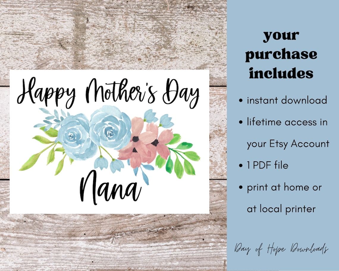 Printable Mothers Day Card for Nana Happy Mother's Day Nana Card ...